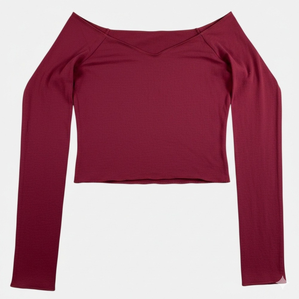 Wild Fable Off the Shoulder Long Sleeve Crop Top Burgundy Maroon Womens Size XXS